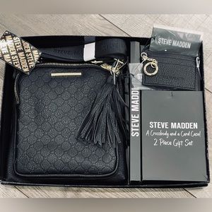 STEVE MADDEN Black Crossbody with Card Holder 2 piece Gift Set NEW IN BOX!